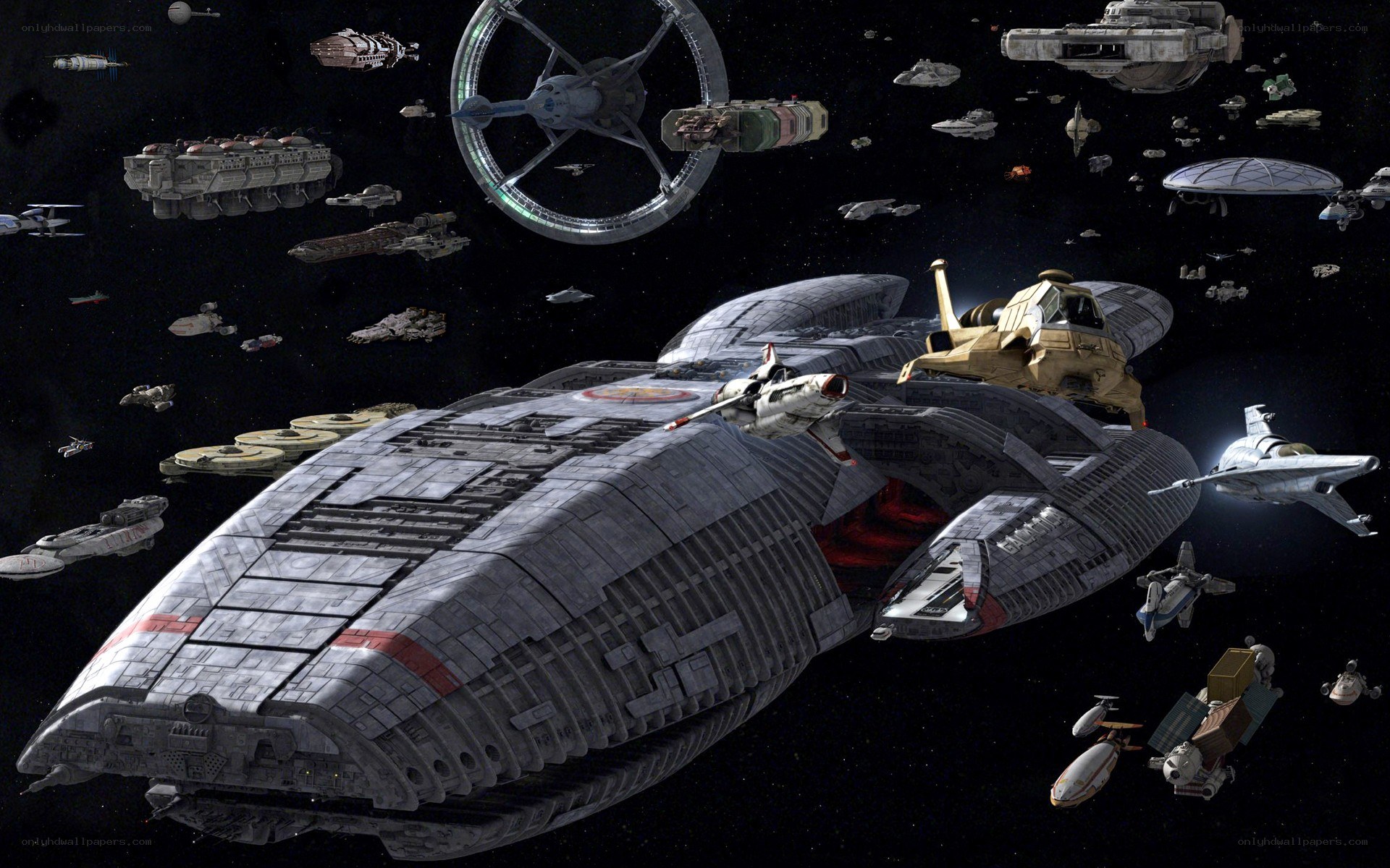 Star Wars fleet in space