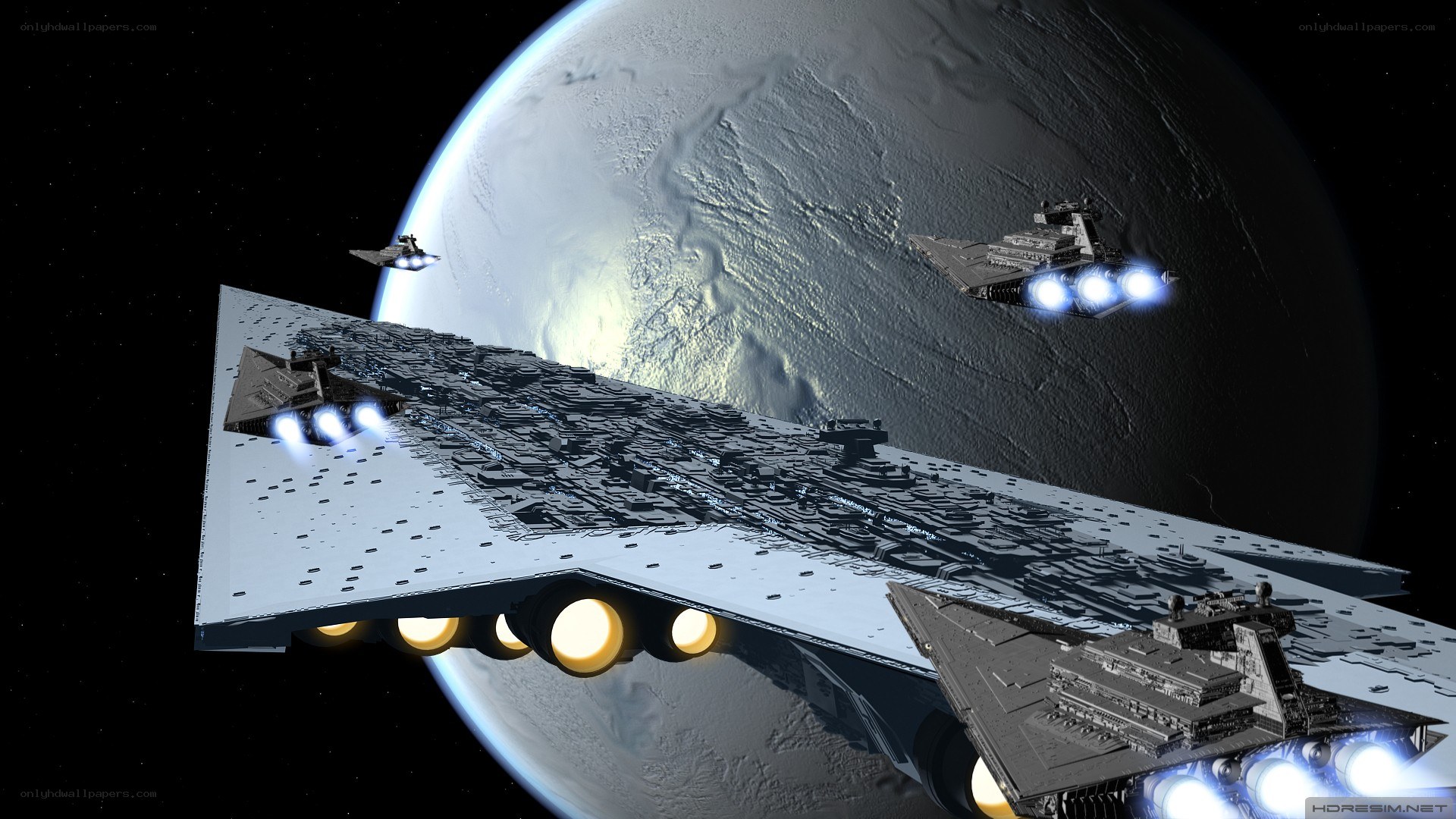 Star Wars fleet in space