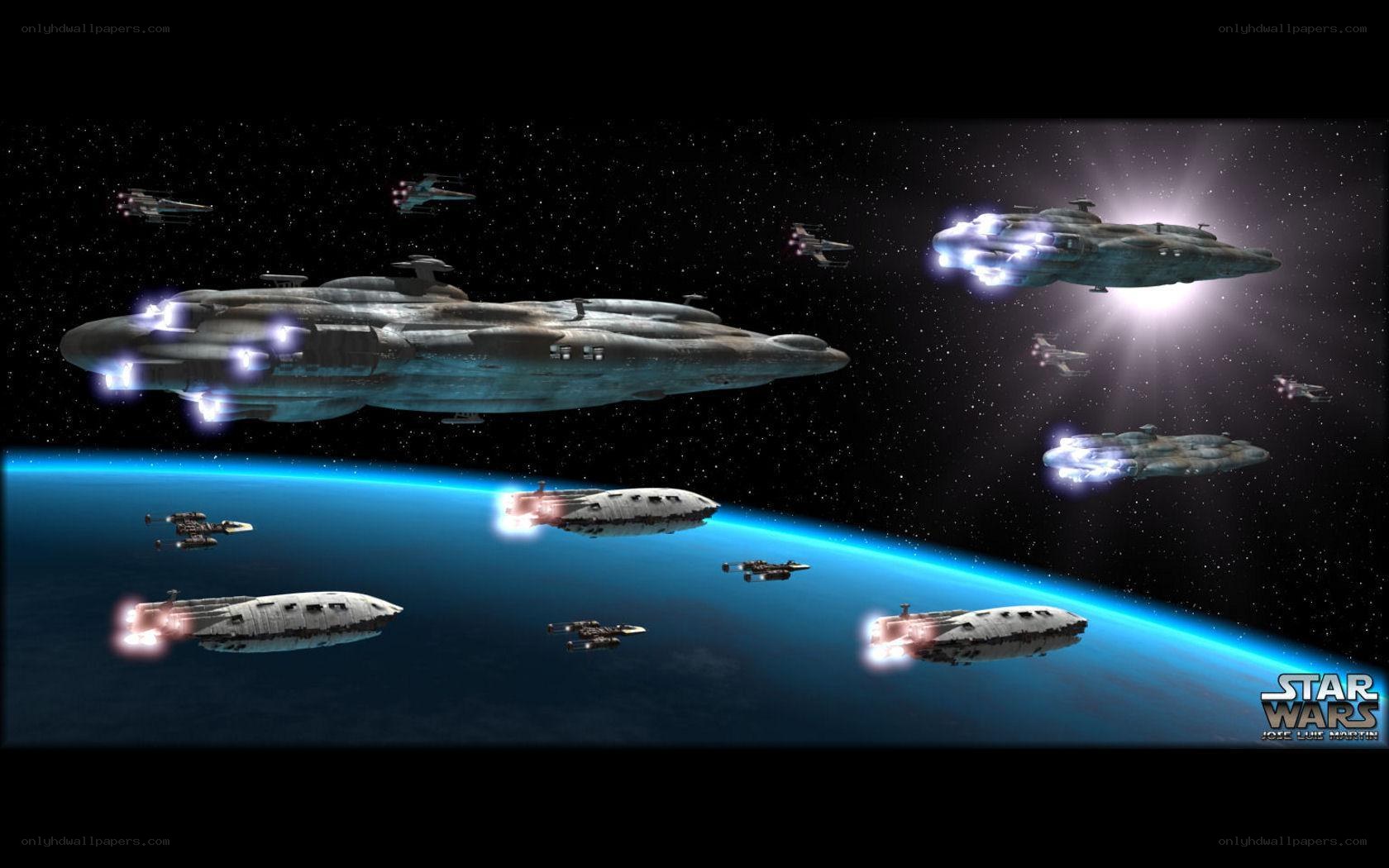 Star Wars fleet in space