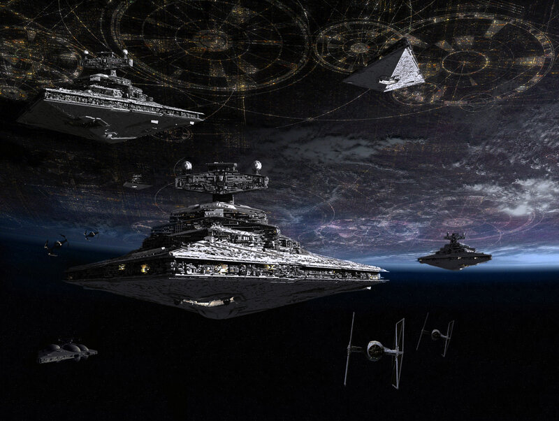 Star Wars fleet in space