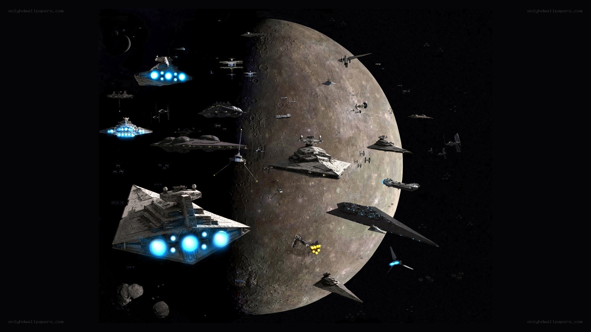 Star Wars fleet in space