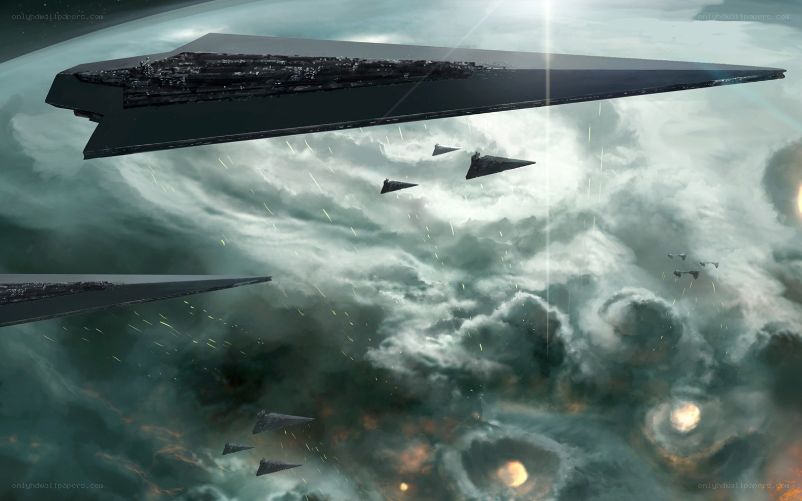 Star Wars fleet in stormy sky