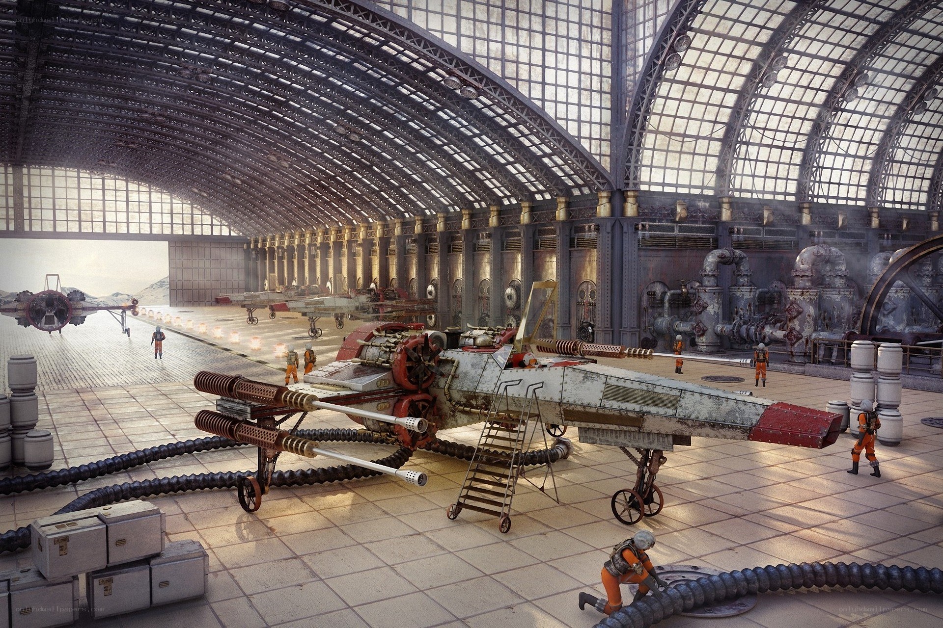 Star Wars hangar with X-wing fighters