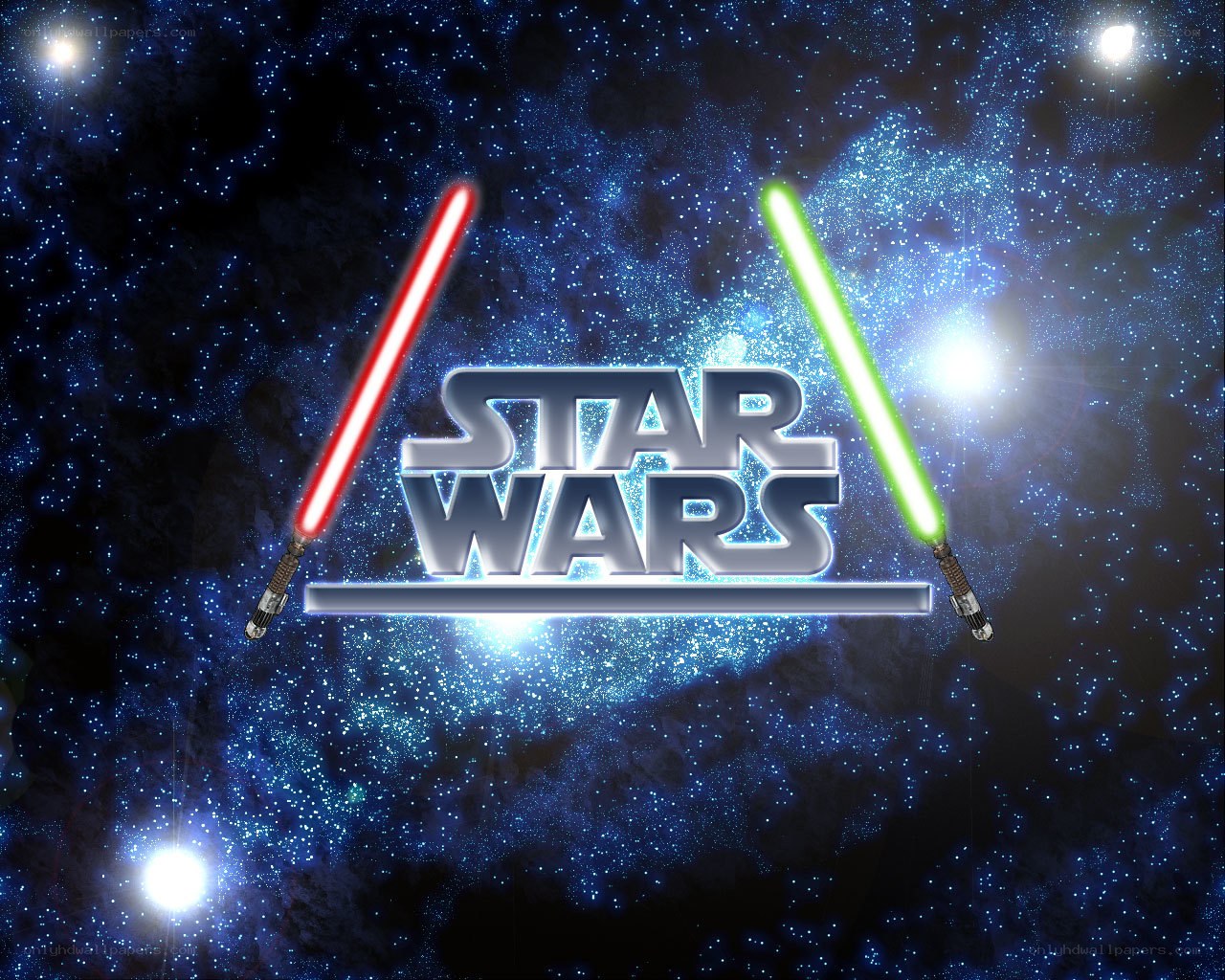 Star Wars logo with lightsabers