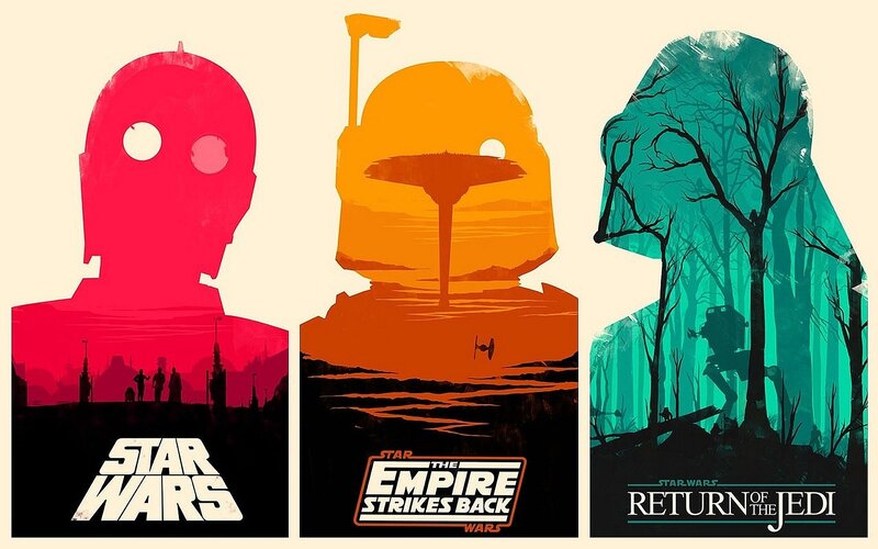 Star Wars Movie Posters — Red, Dramatic, Sunset, Illustration, C-3po, Boba Fett