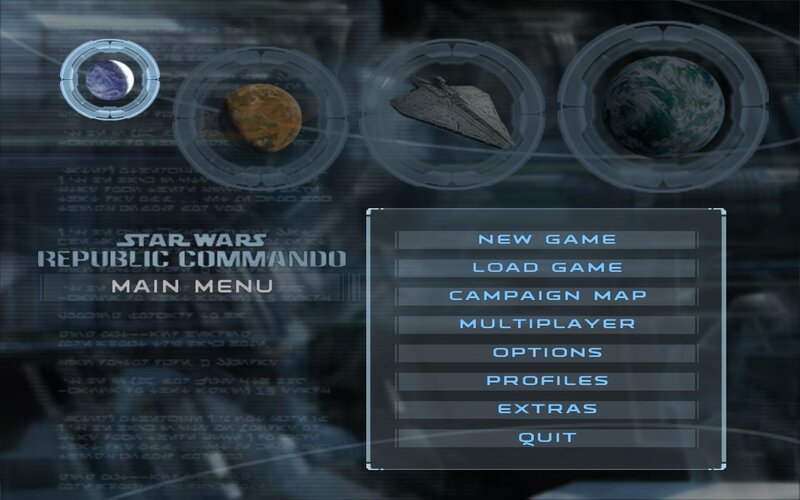 Star Wars Republic Commando main menu