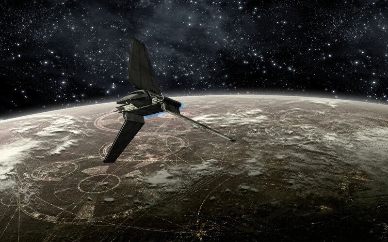 Star Wars ship over planet