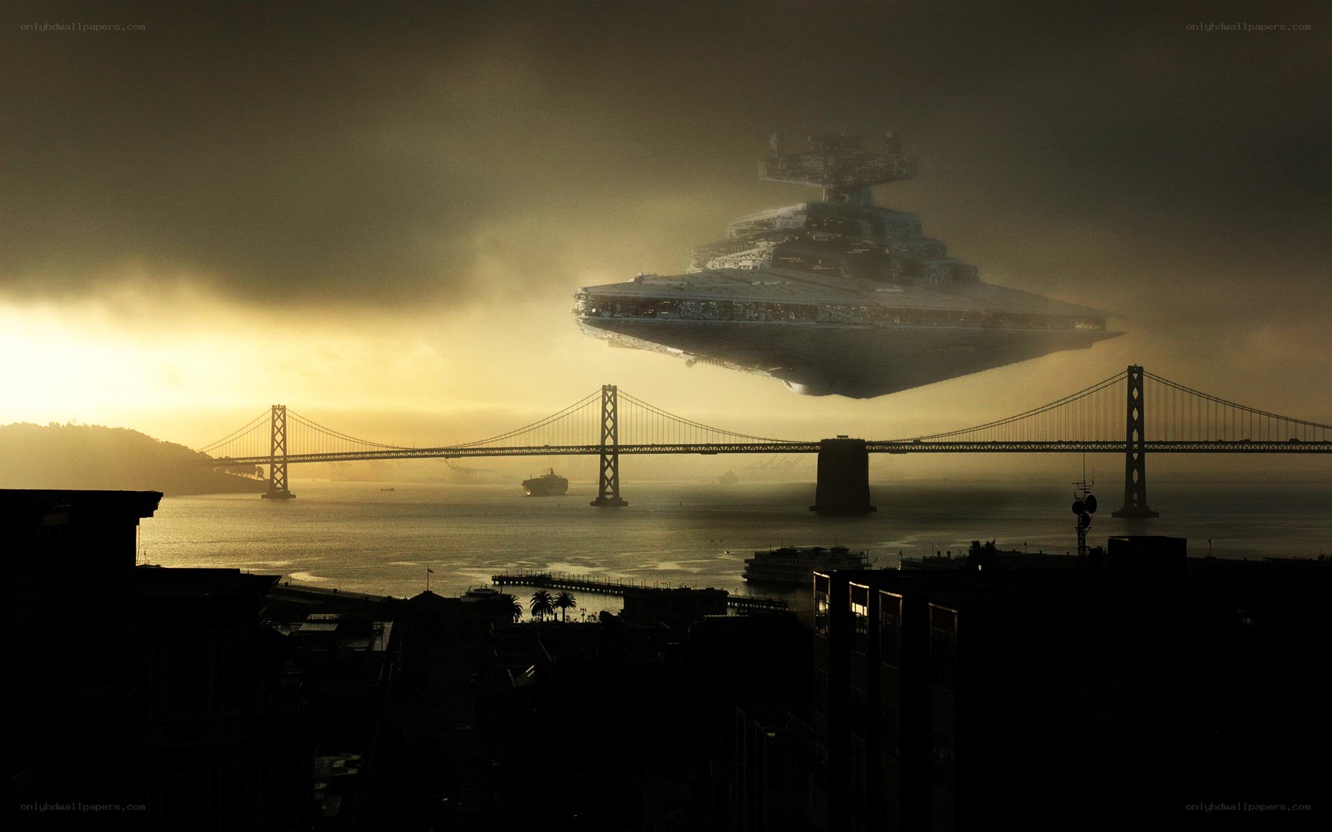 Star Wars ship over San Francisco