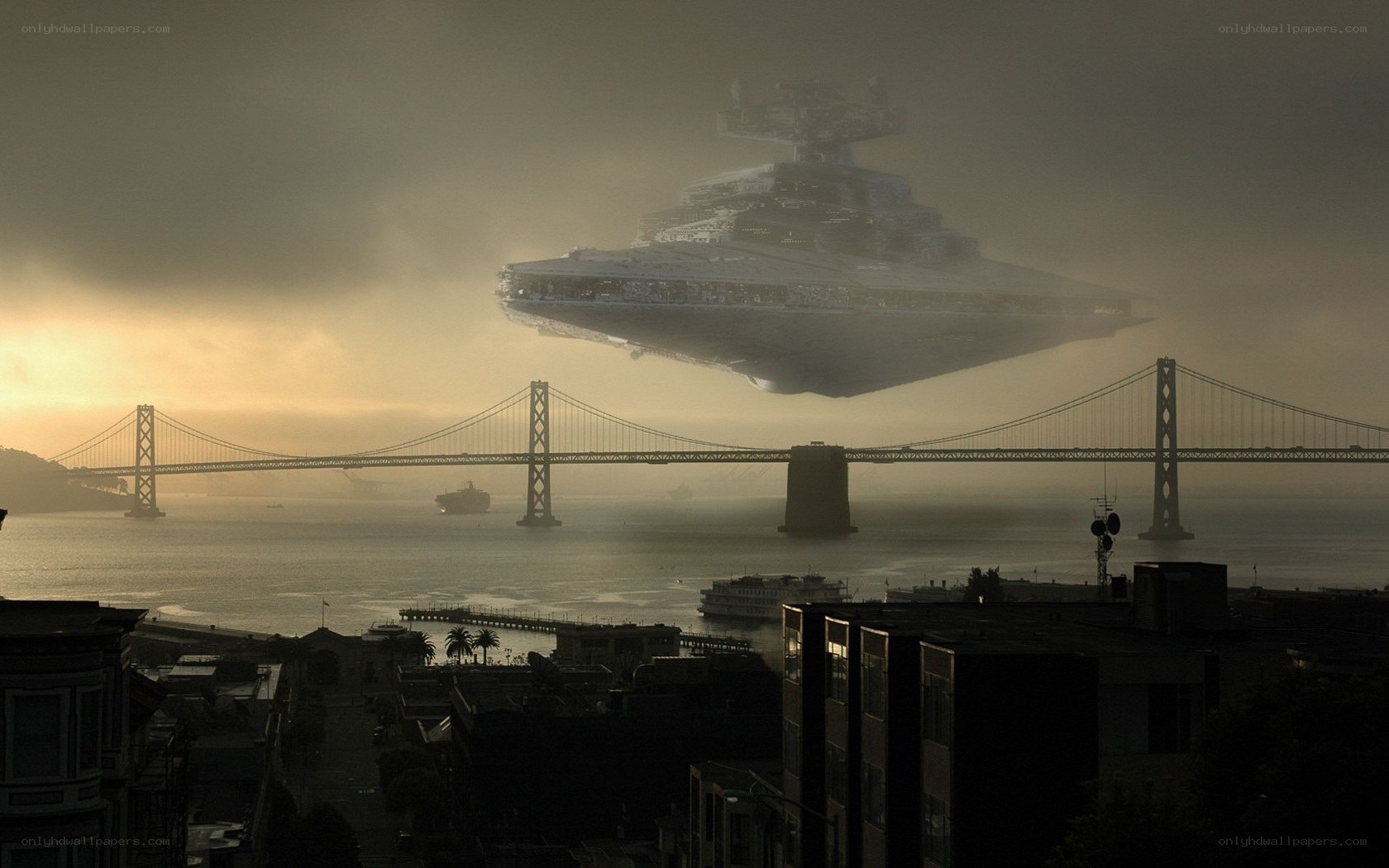 Star Wars ship over San Francisco