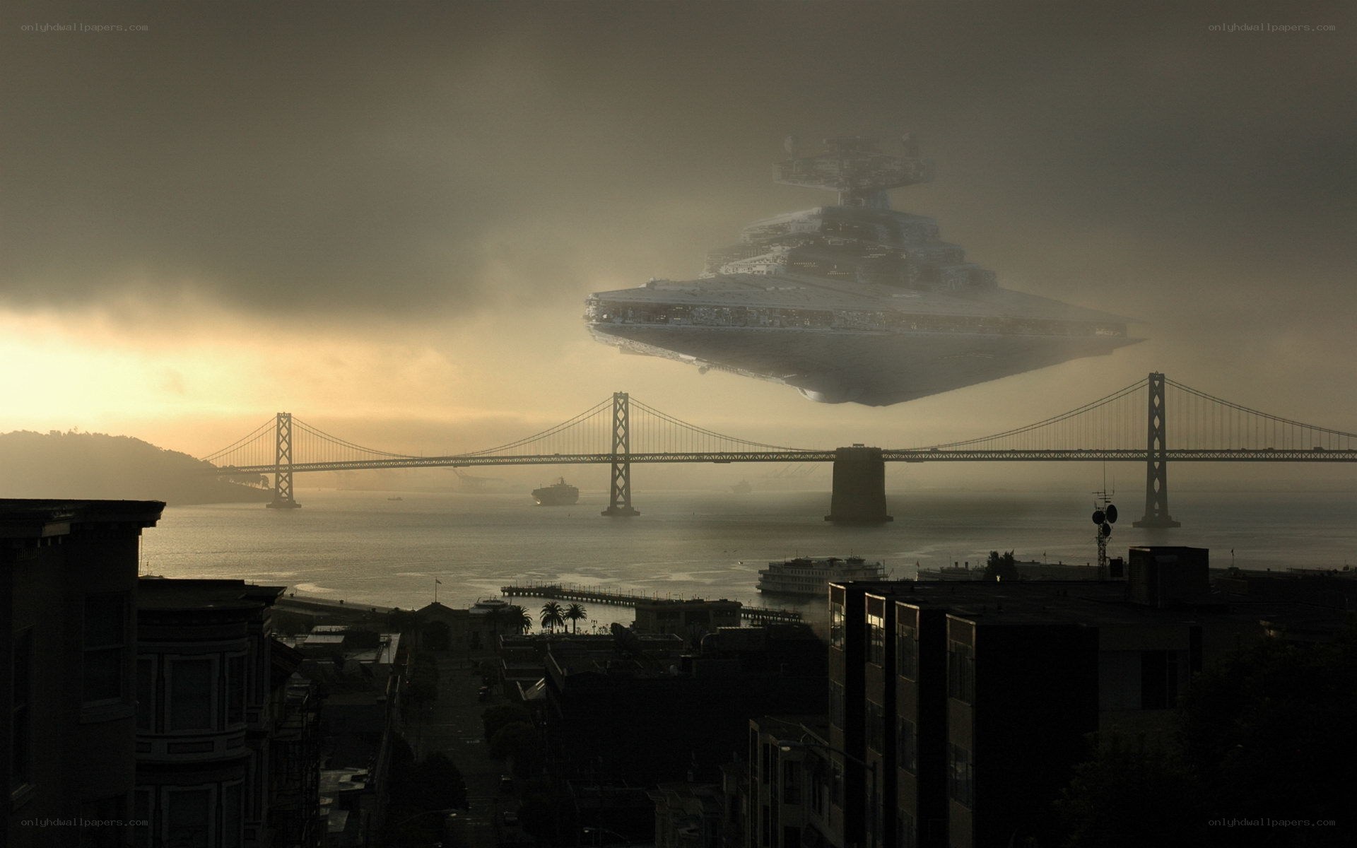 Star Wars ship over San Francisco