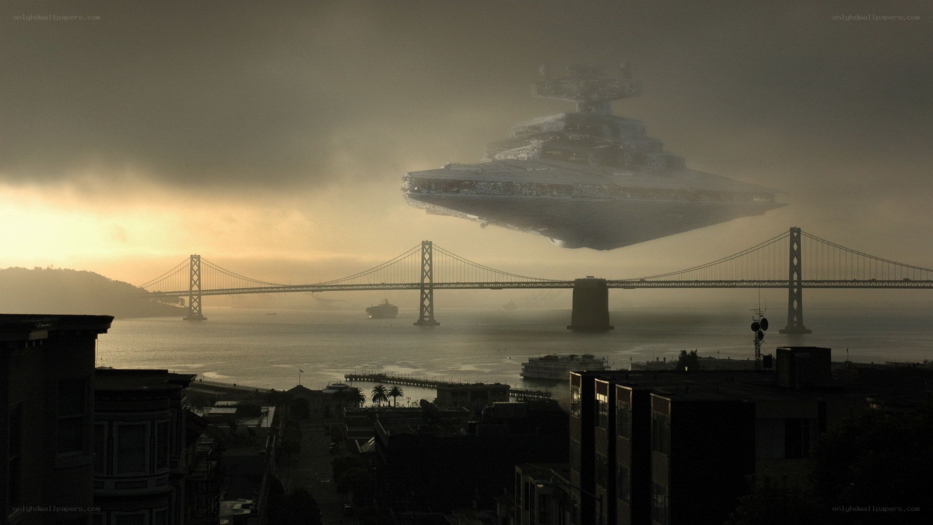 Star Wars ship over San Francisco