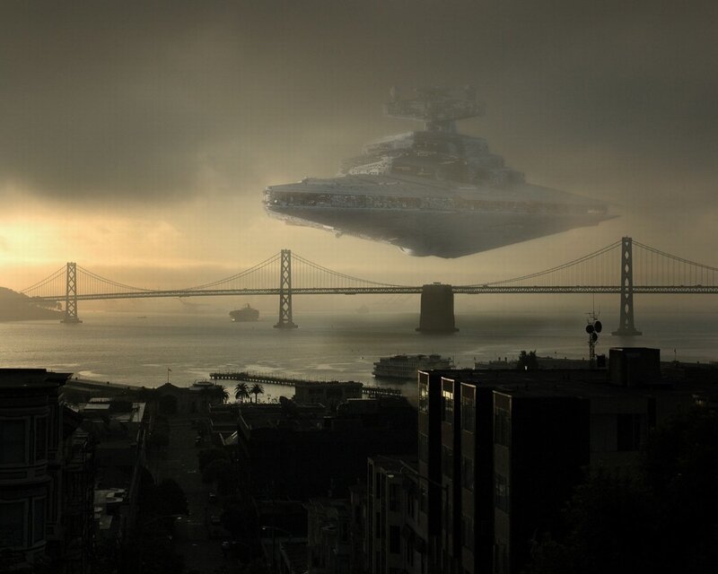 Star Wars ship over San Francisco