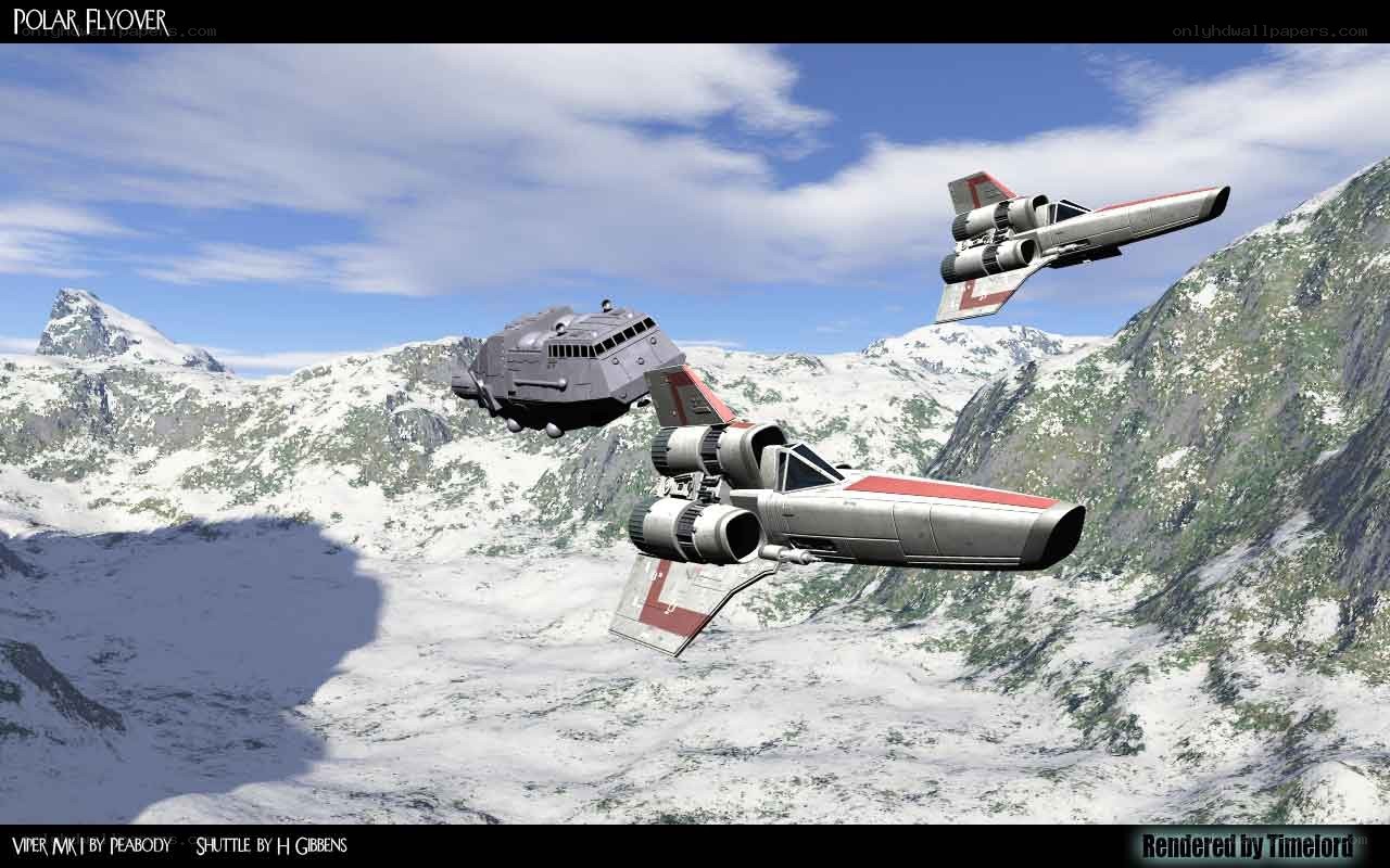 Star Wars ships over snowy mountains
