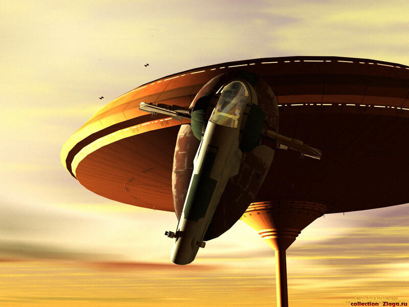 Star Wars spacecraft at sunset