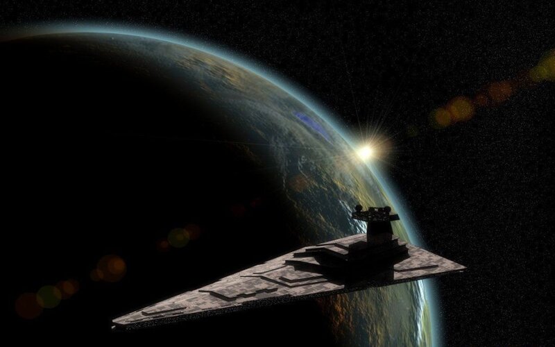 Star Wars spaceship orbiting planet