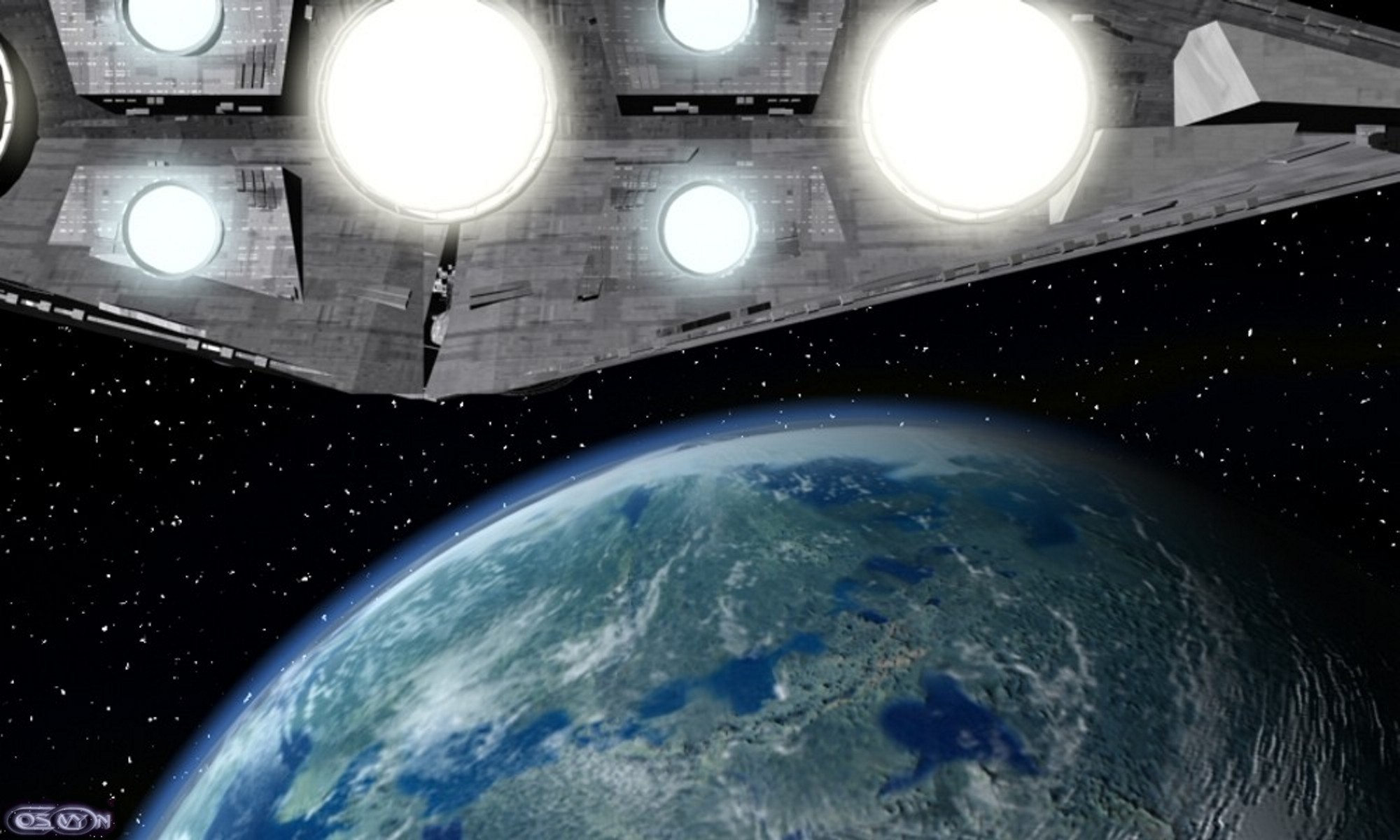 Star Wars spaceship over Earth
