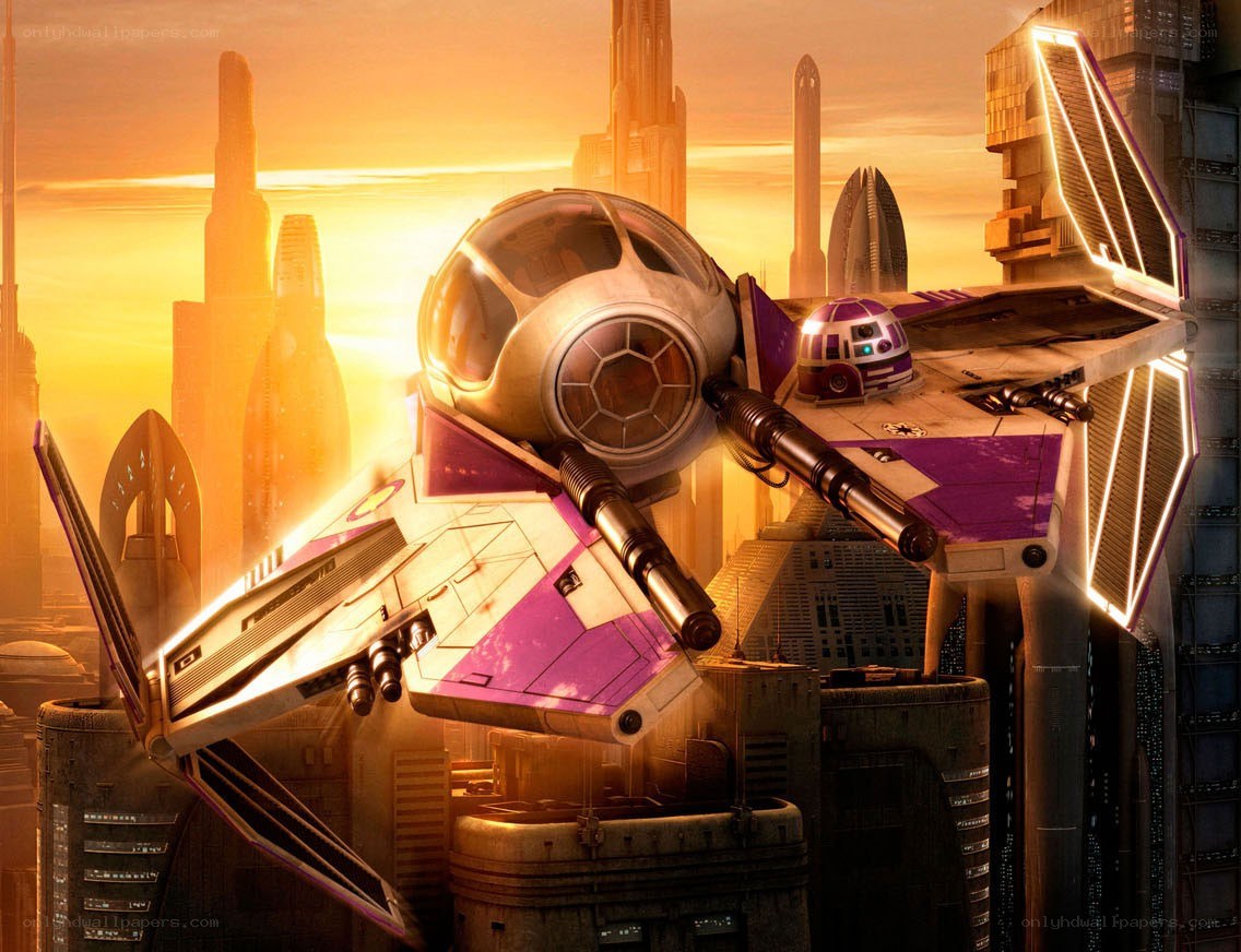 Star Wars starfighter in city
