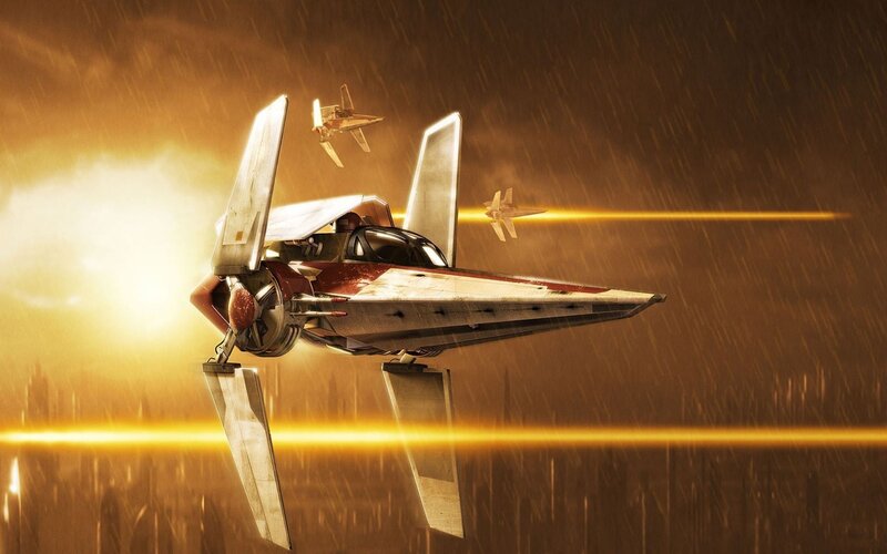 Star Wars starfighters in battle