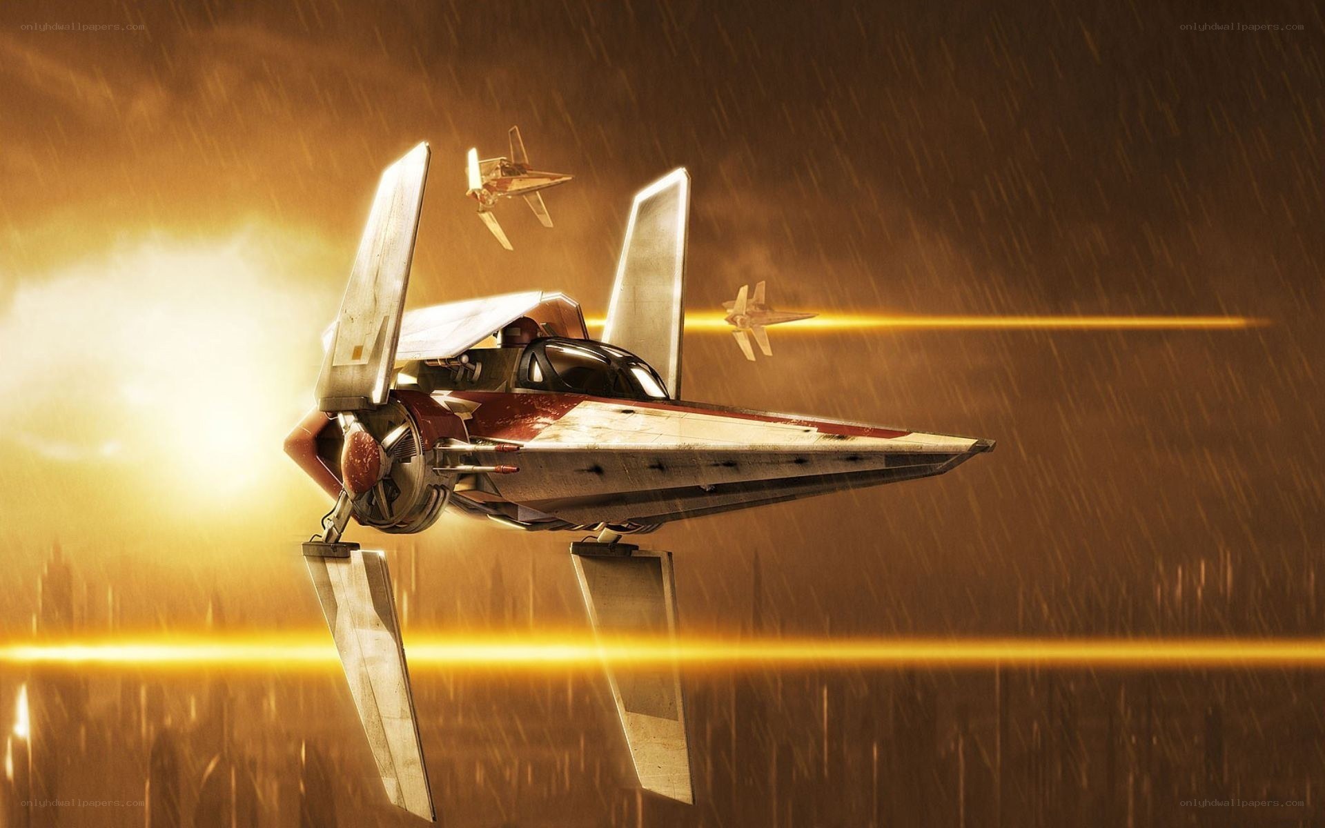 Star Wars starfighters in battle
