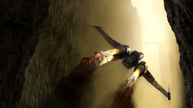 Star Wars starfighters in canyon