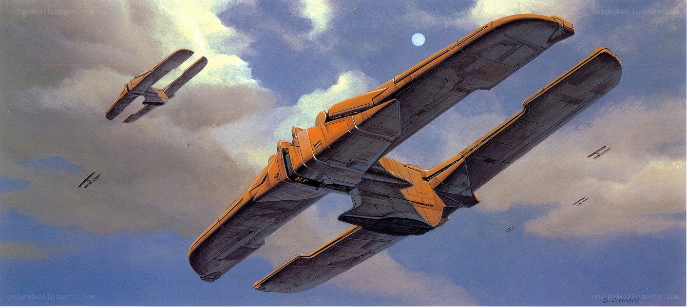 Star Wars starfighters in flight