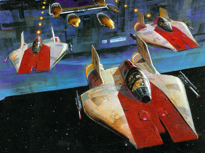 Star Wars starfighters in formation