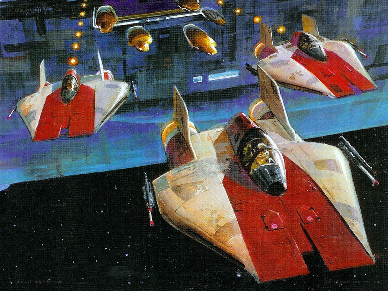 Star Wars starfighters in formation