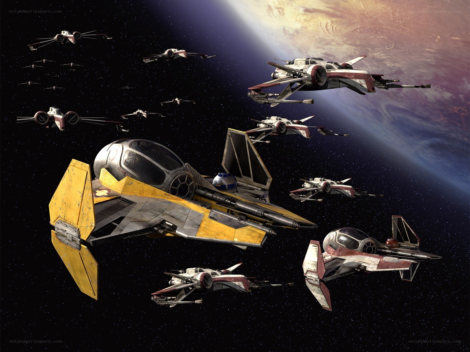 Star Wars starfighters in space