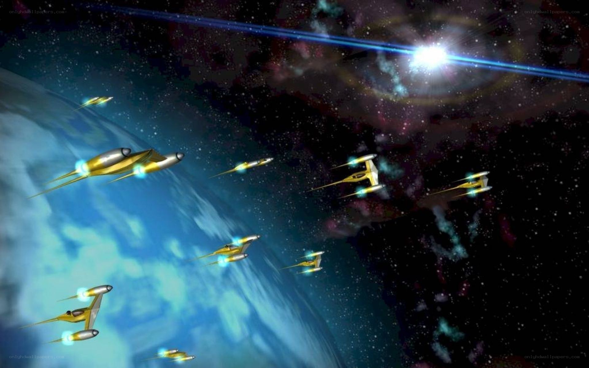 Star Wars starfighters in space