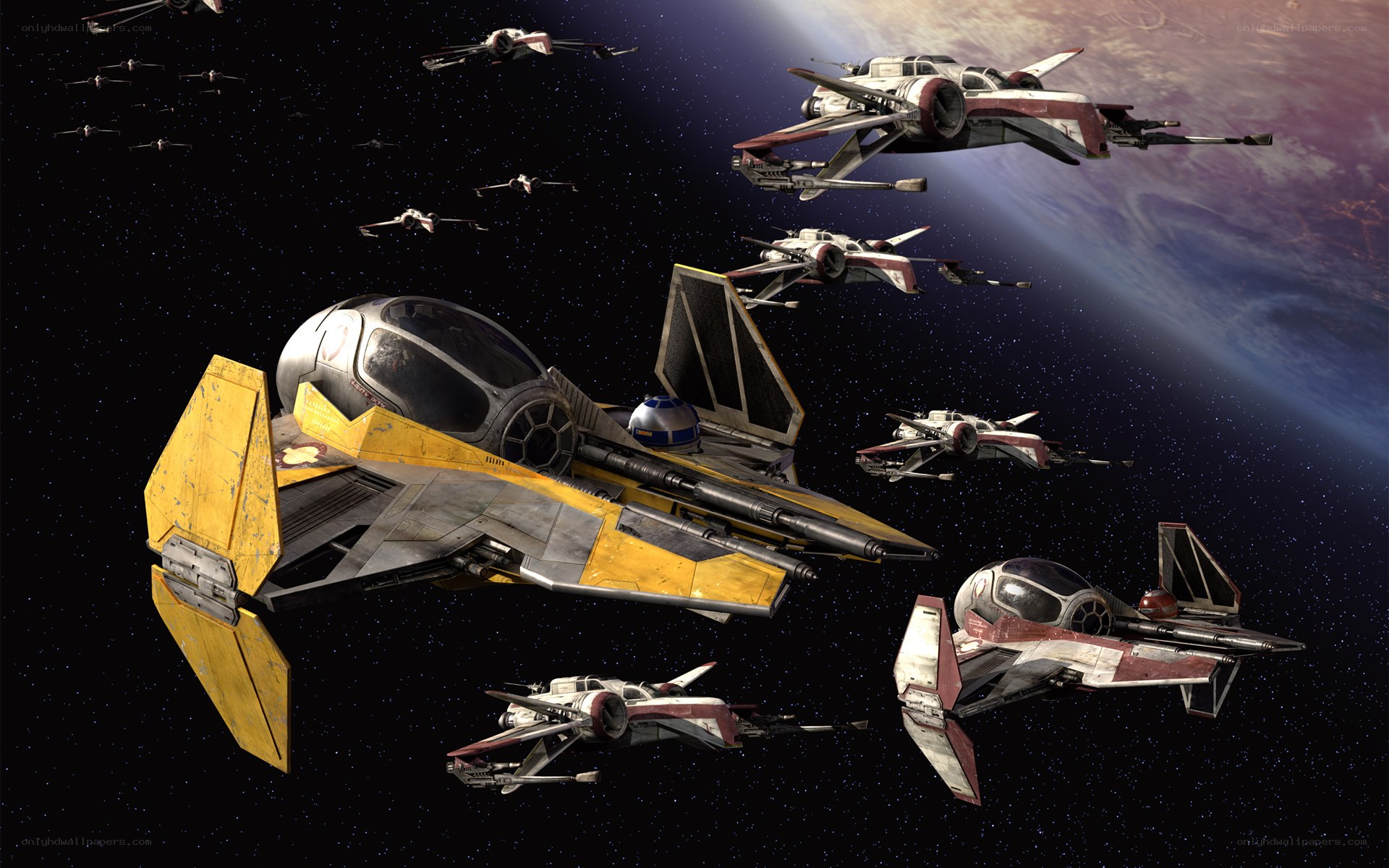 Star Wars starfighters in space