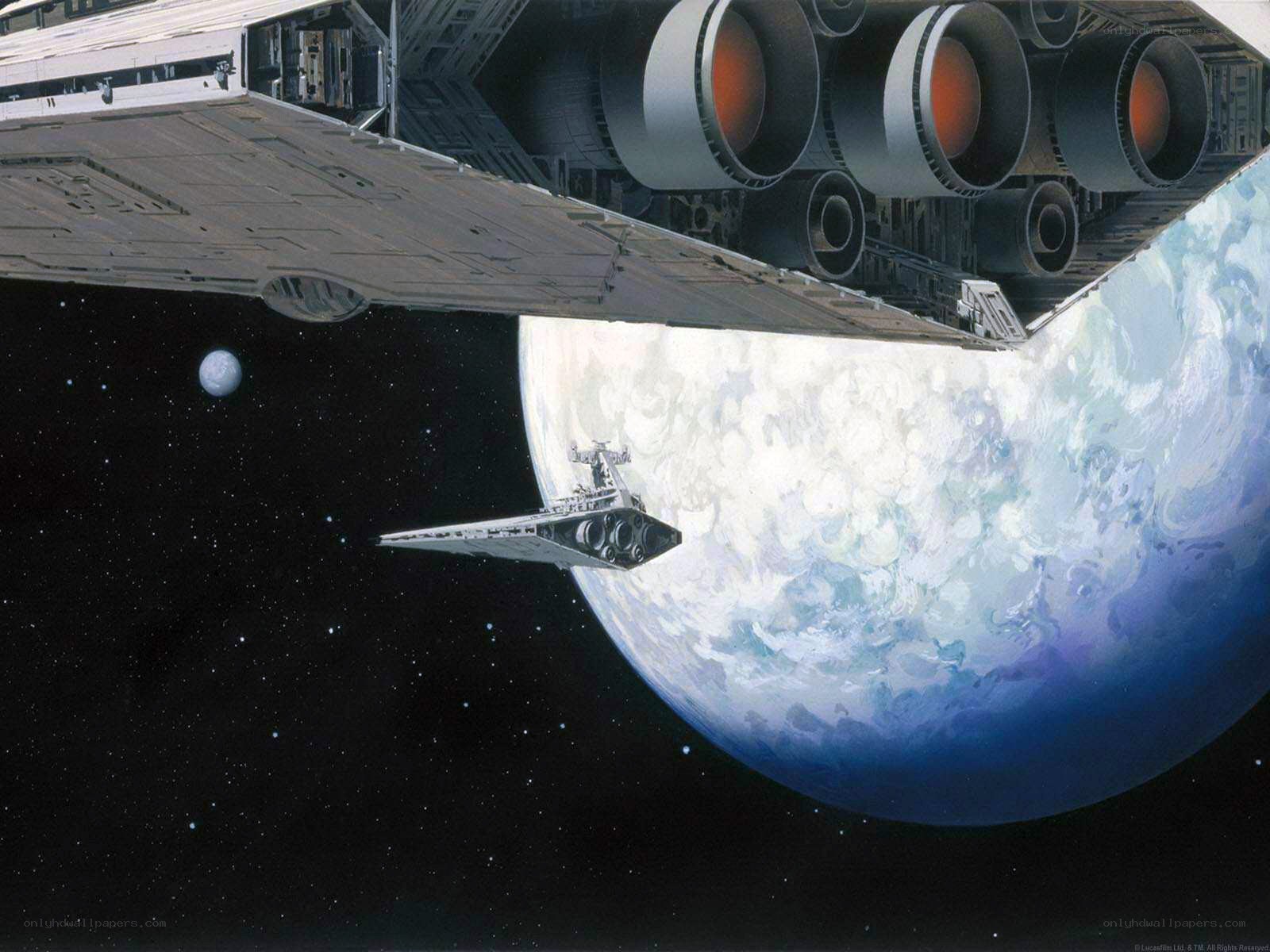 Star Wars starships in orbit