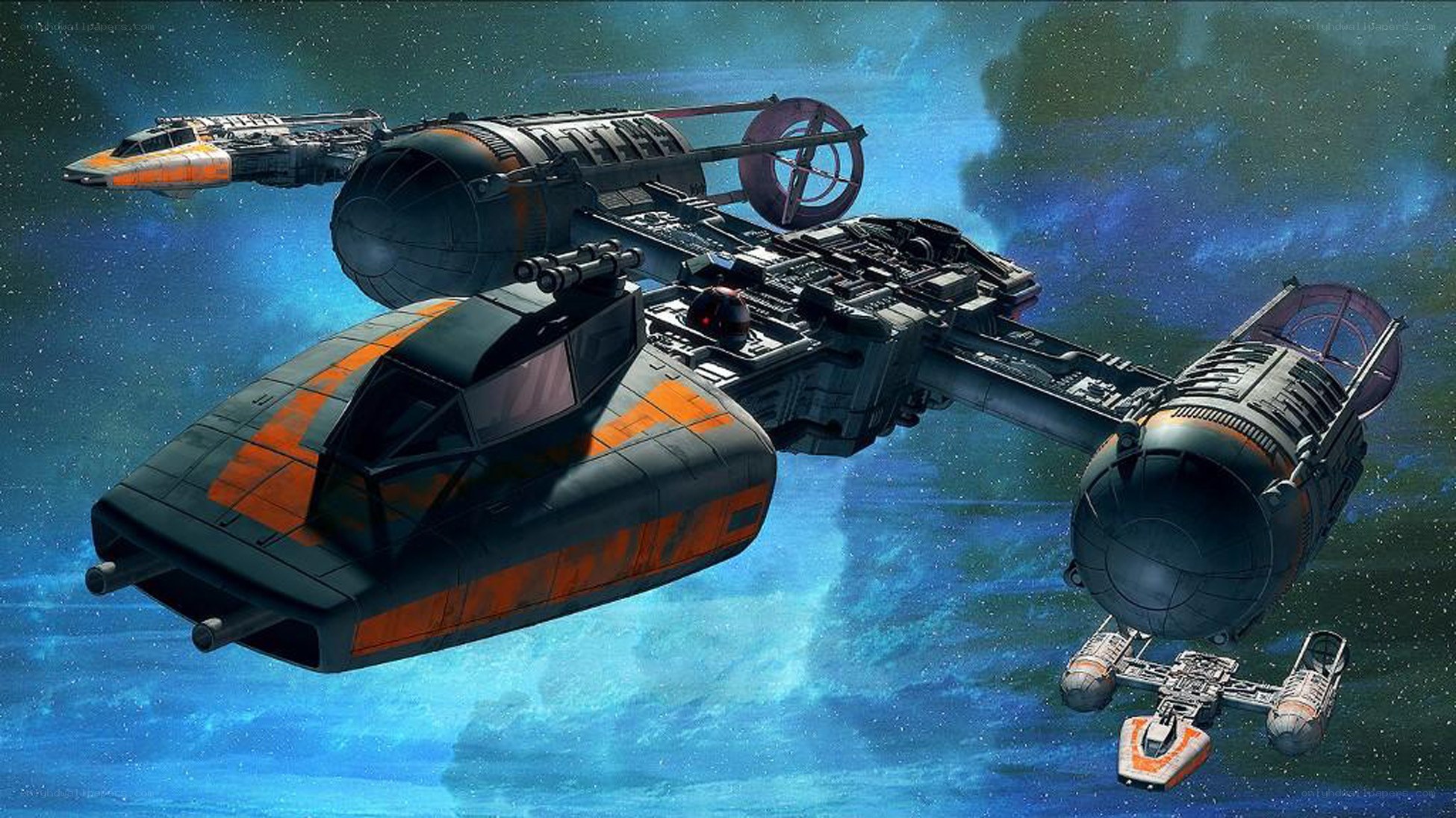 Star Wars starships in space