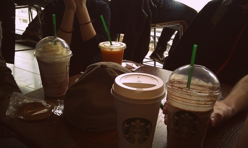 Starbucks Drinks on Table — Brown