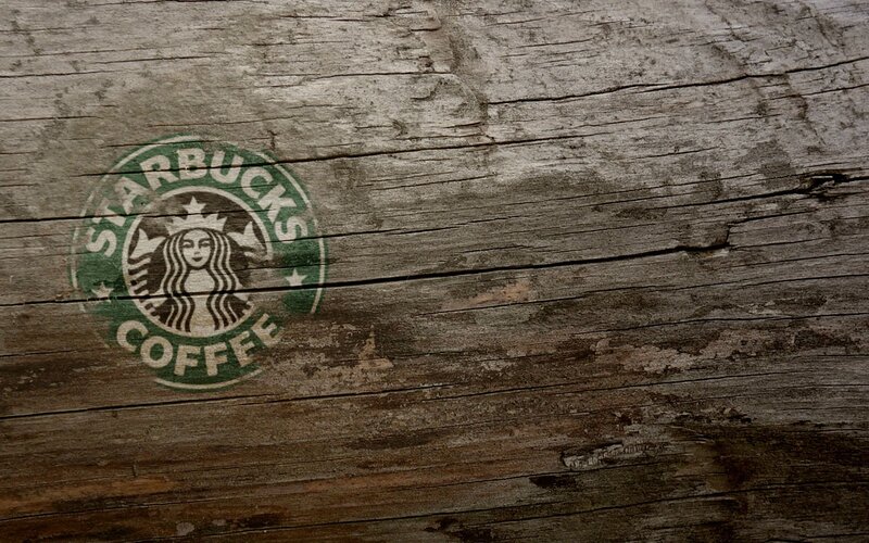 Starbucks logo on wood