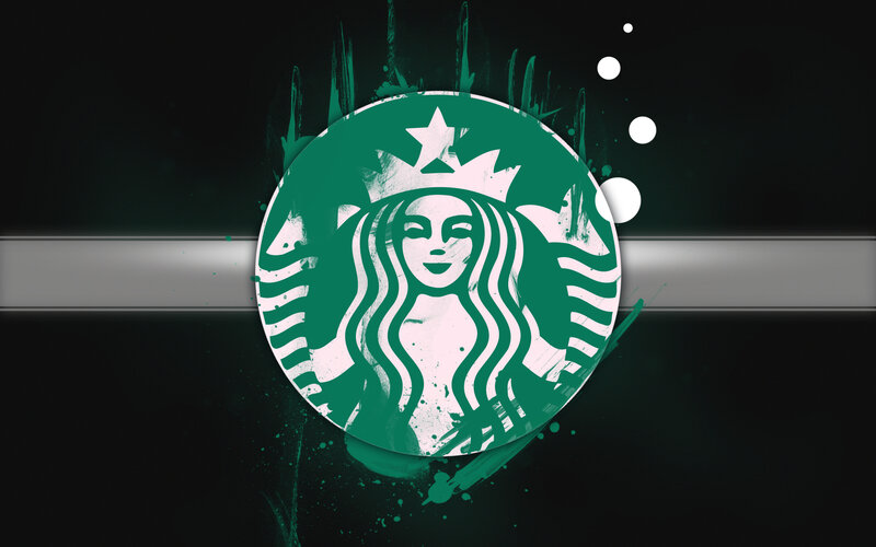 Starbucks logo with green splatter
