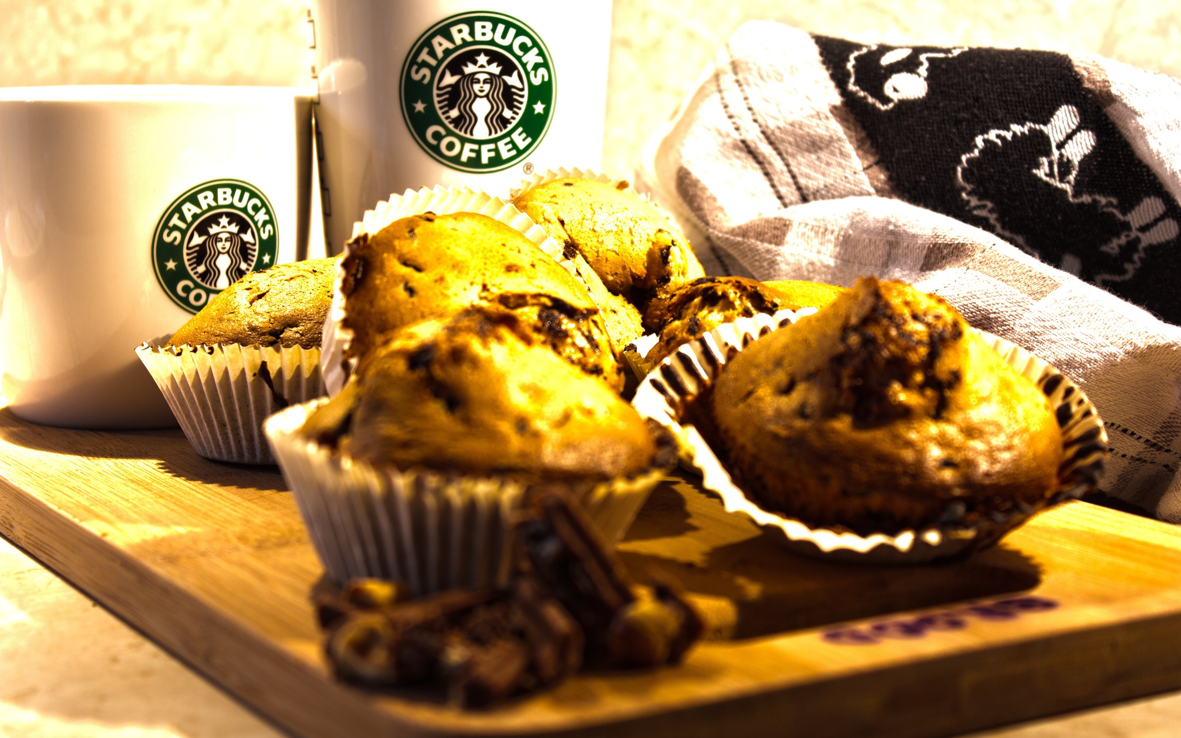 Starbucks muffins on a cutting board