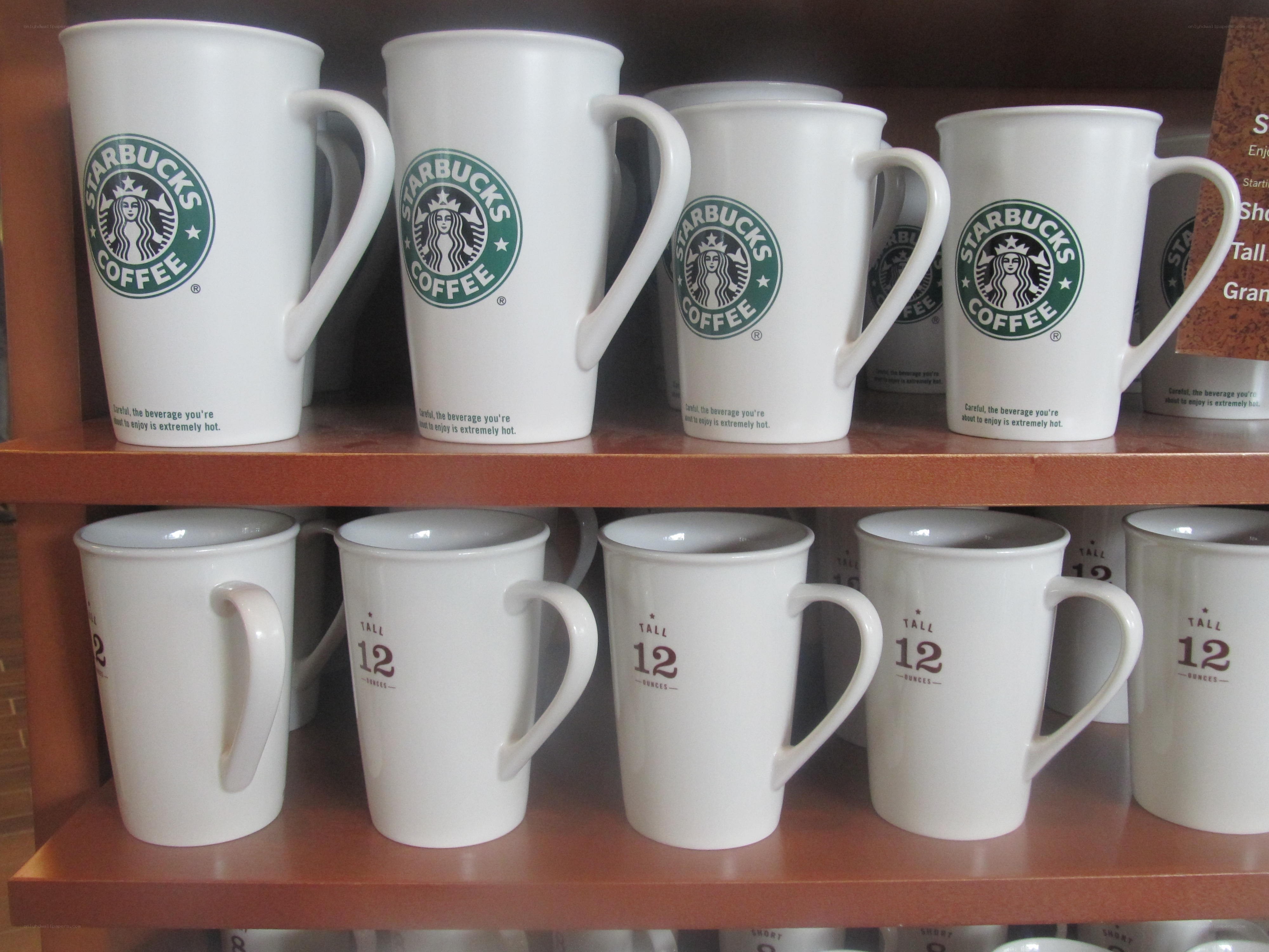 Starbucks mugs on display