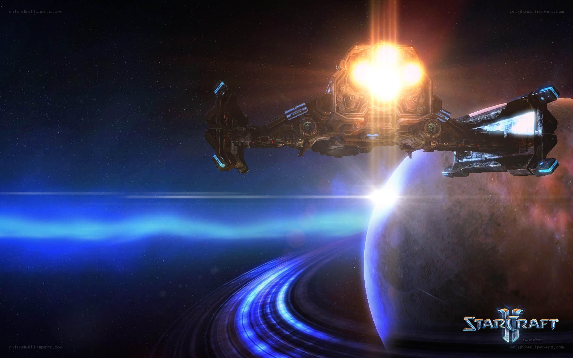 Starcraft II spaceship in space