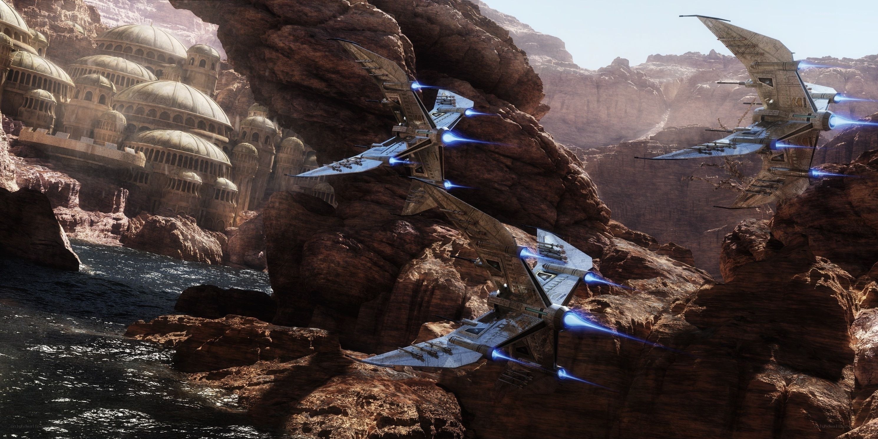 Starfighters in canyon city