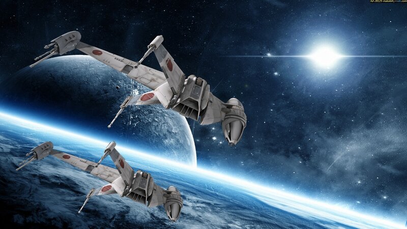 Starfighters in Orbit — Blue, Dramatic