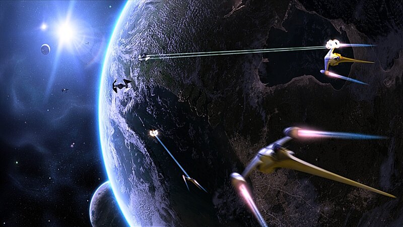 Starfighters in Space Battle — Blue, Dramatic