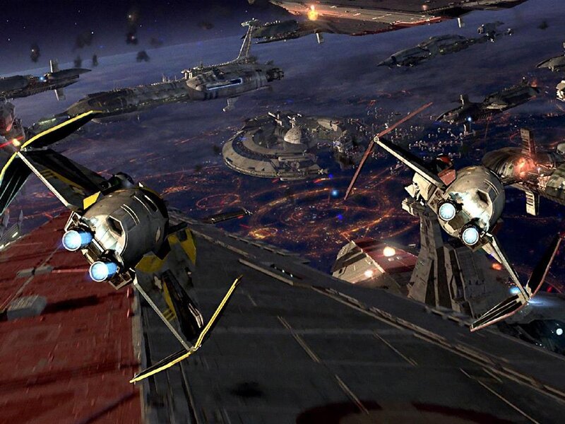 Starfighters in Space Battle — Blue