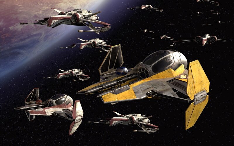Starfighters in Space — Black, Dramatic, Digital Art, Spaceships