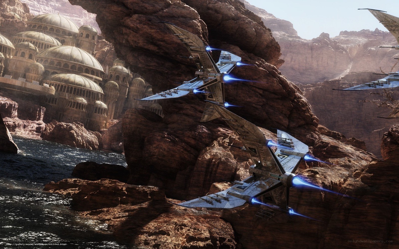 Starfighters over canyon city