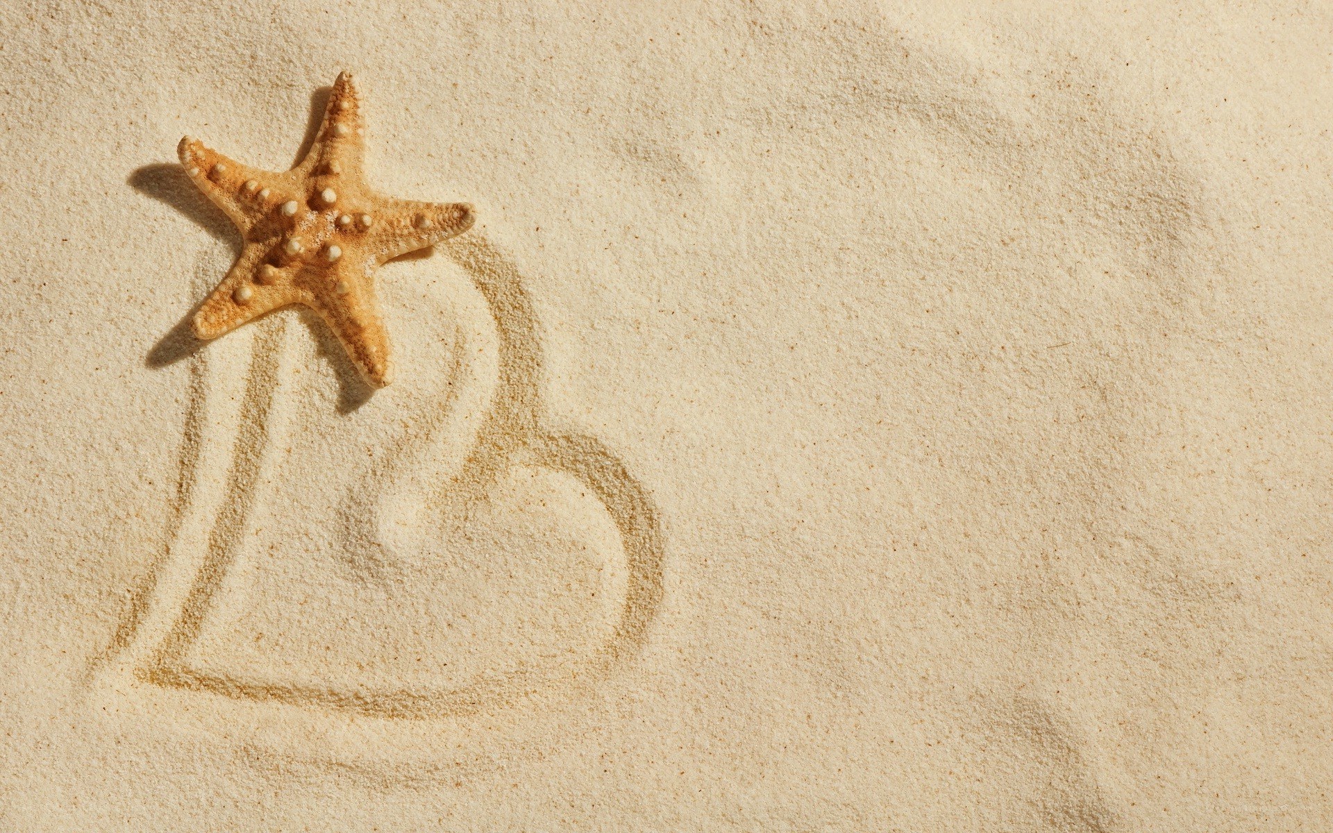 Starfish and heart on sand