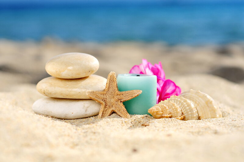 Starfish and Seashells — Blue, Serene, Afternoon, Photograph, Candle
