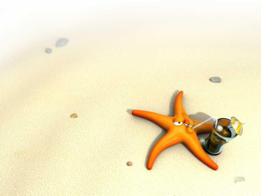 starfish with drink on beach
