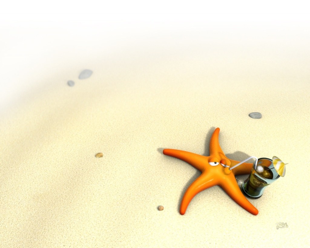 starfish with drink on beach