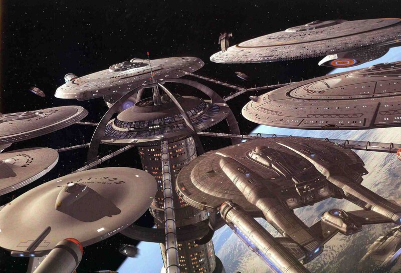Starfleet ships at a space station