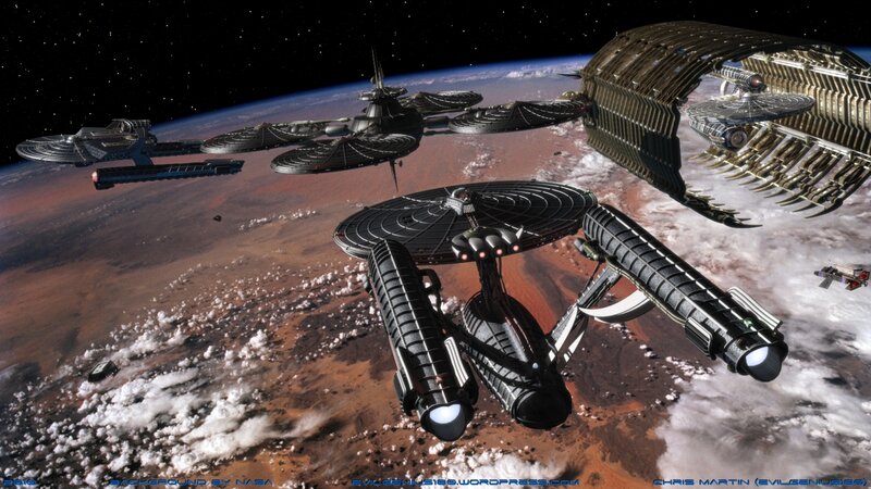 Starfleet ships in orbit